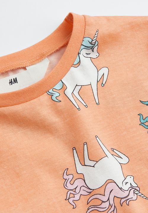 H&M - Printed jersey top - light orange unicorns