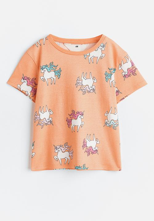 H&M - Printed jersey top - light orange unicorns