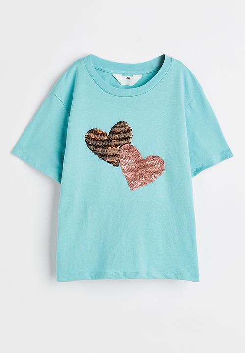 H&M - Reversible sequin-motif t-shirt - multi,turquoise