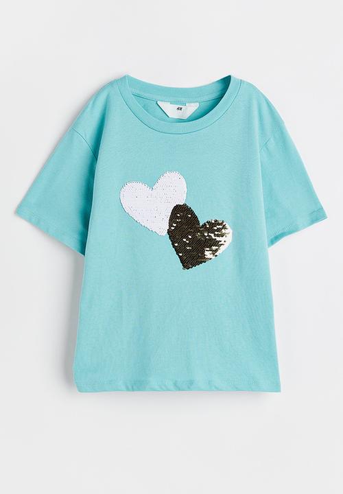H&M - Reversible sequin-motif t-shirt - multi,turquoise