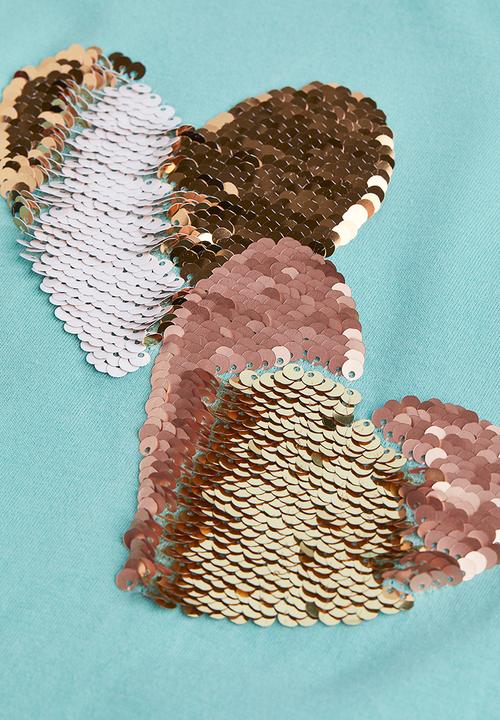 H&M - Reversible sequin-motif t-shirt - multi,turquoise