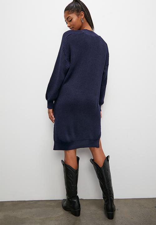 Blake - Crew neck midi knitwear dress - navy