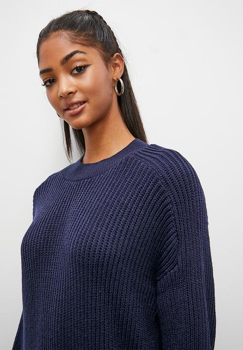 Blake - Crew neck midi knitwear dress - navy