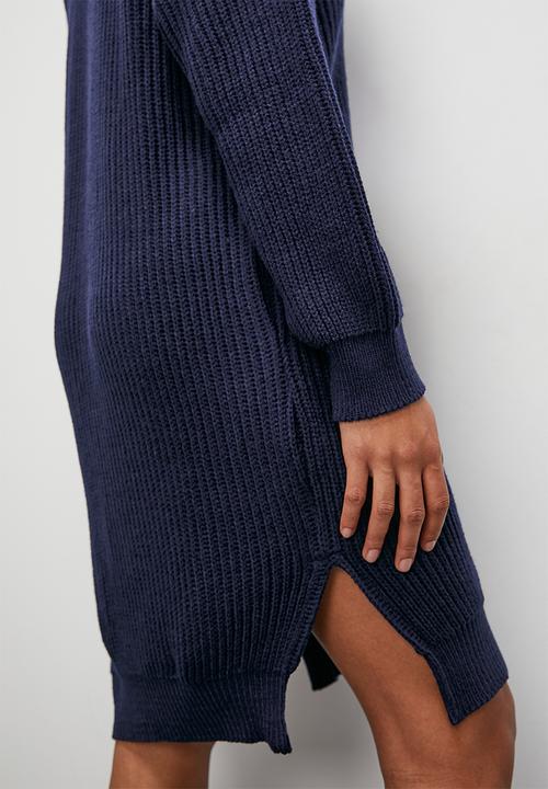 Blake - Crew neck midi knitwear dress - navy