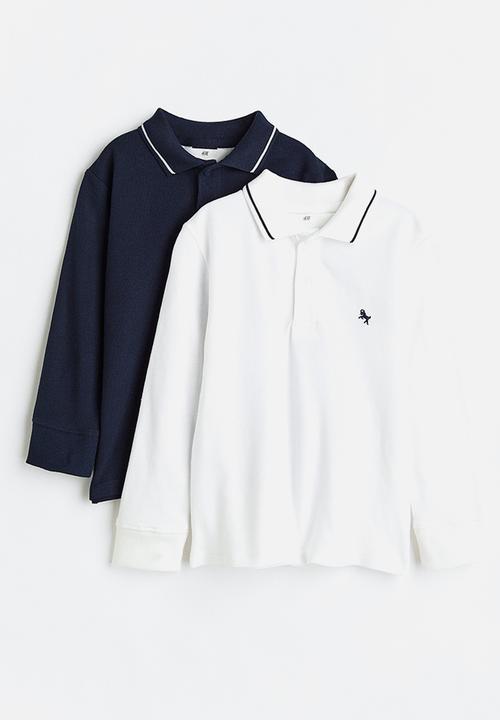 H&M - 2-pack long-sleeved polo shirts - blue,white