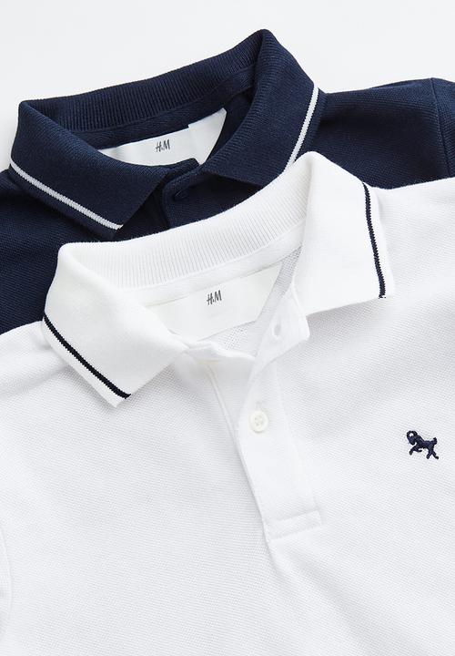 H&M - 2-pack long-sleeved polo shirts - blue,white