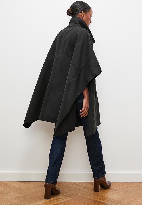 edit - High collar cape coat - black