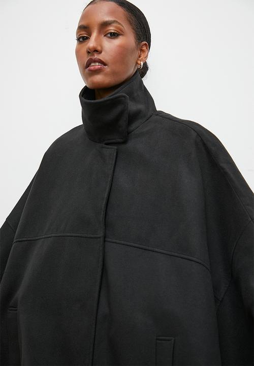 edit - High collar cape coat - black
