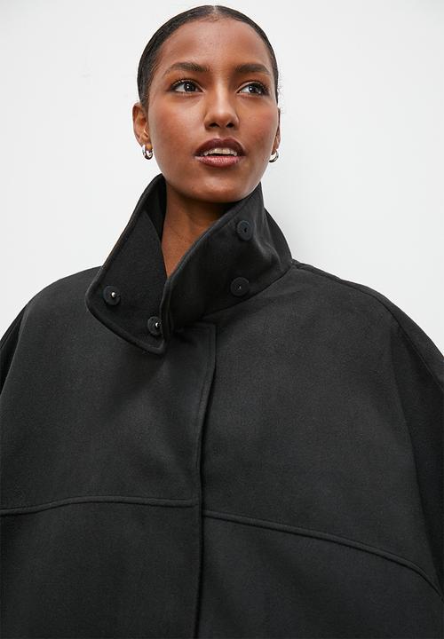 edit - High collar cape coat - black