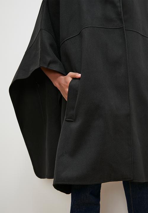 edit - High collar cape coat - black