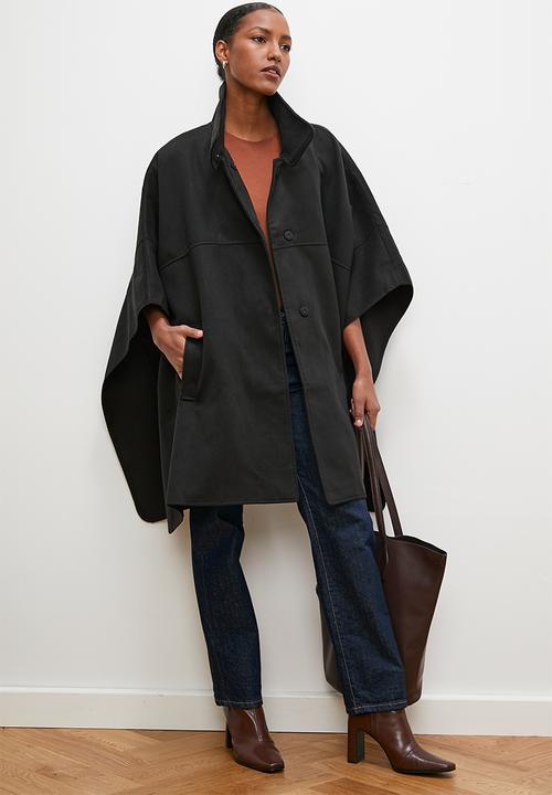 edit - High collar cape coat - black