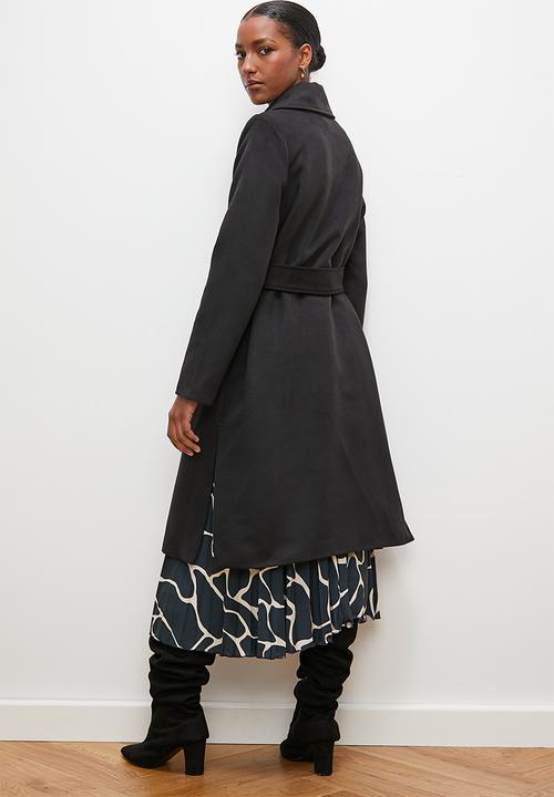 edit - Lux textured belted coat - black