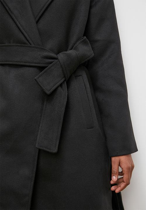 edit - Lux textured belted coat - black