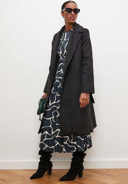 edit - Lux textured belted coat - black