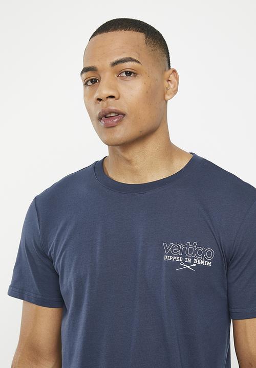 Vertigo - Mens vertigo graphic printed crew tee short sleeve - mood indigo