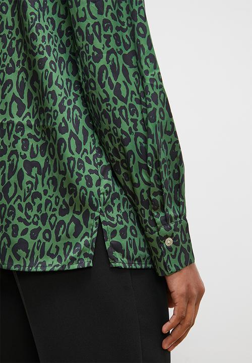 edit - Satin shirt - green & black