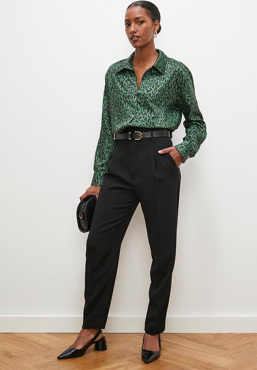edit - Satin shirt - green & black