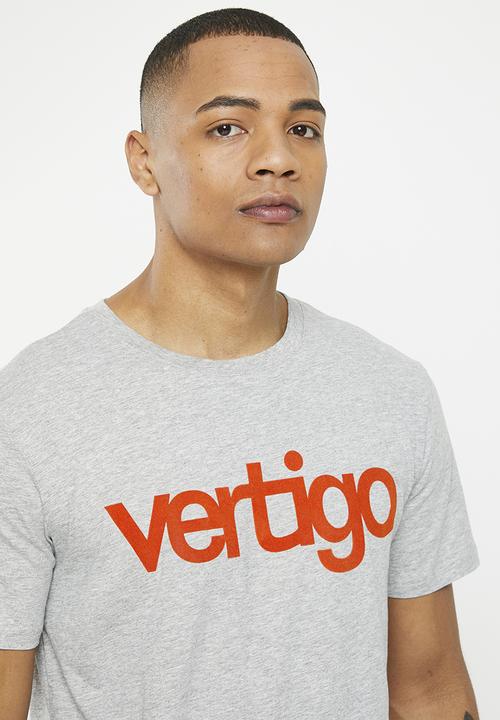 Vertigo - Mens vertigo flock crew tee short sleeve - heather grey melange