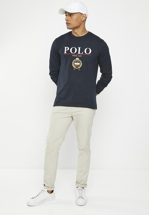 POLO - Mens crest logo long sleeve tee - navy