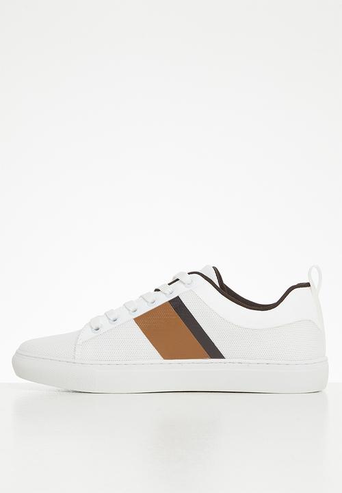 POLO - Side flash knit sneaker - white & brown