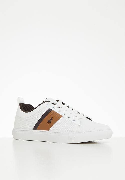 POLO - Side flash knit sneaker - white & brown
