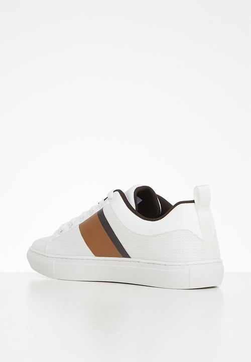 POLO - Side flash knit sneaker - white & brown