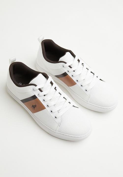 POLO - Side flash knit sneaker - white & brown