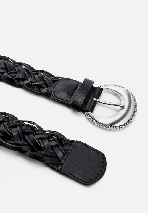 MANGO - Braided buckle belt - black