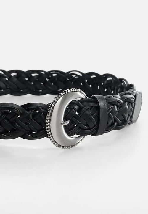MANGO - Braided buckle belt - black