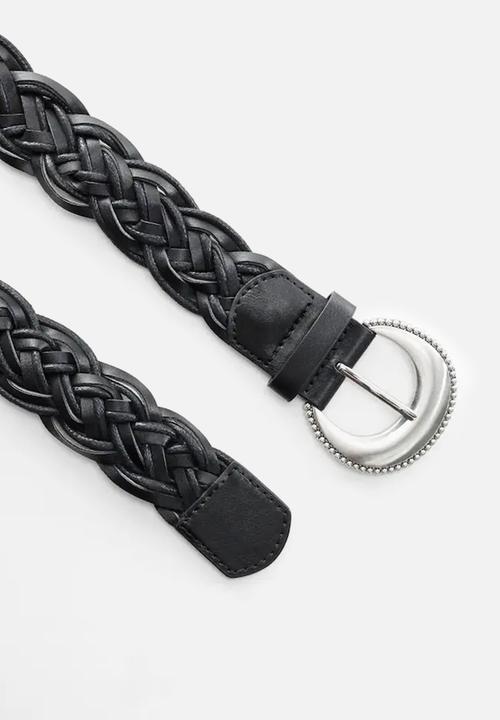 MANGO - Braided buckle belt - black