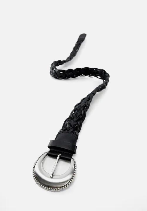 MANGO - Braided buckle belt - black