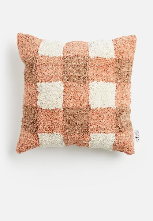 Adona embroidered cushion cover - ecru & brown