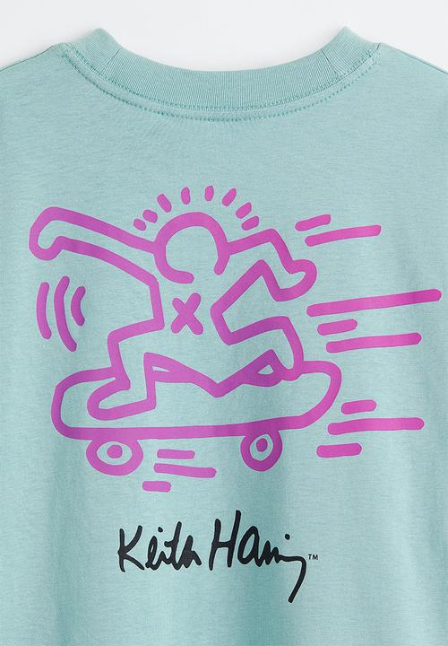 H&M - Keith Haring x H&M: Oversized printed t-shirt - light turquoise
