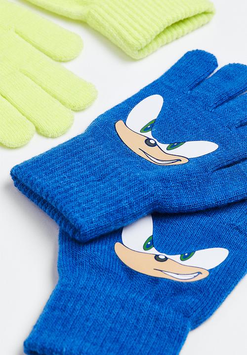 H&M - 2-pack print-motif gloves - blue/sonic the hedgehog