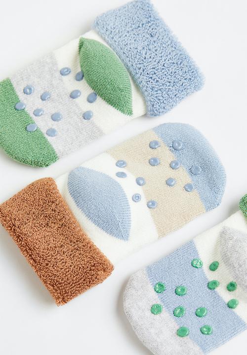 H&M - 3-Pack anti-slip socks - cream/block-coloured