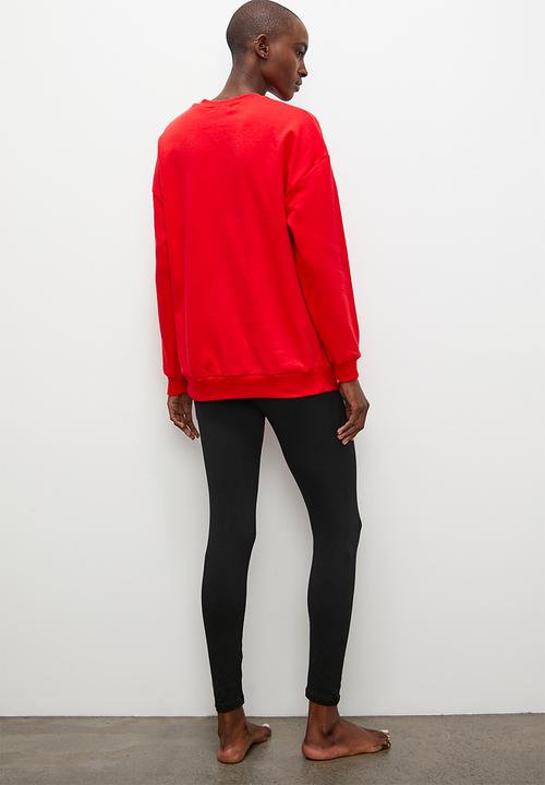 Superbalist - Fleece crew & legging set - red & black