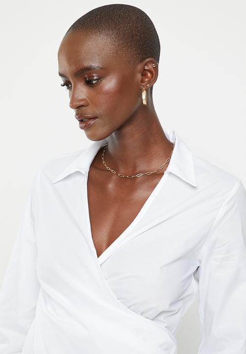Me&B - Collared wrap shirt - white