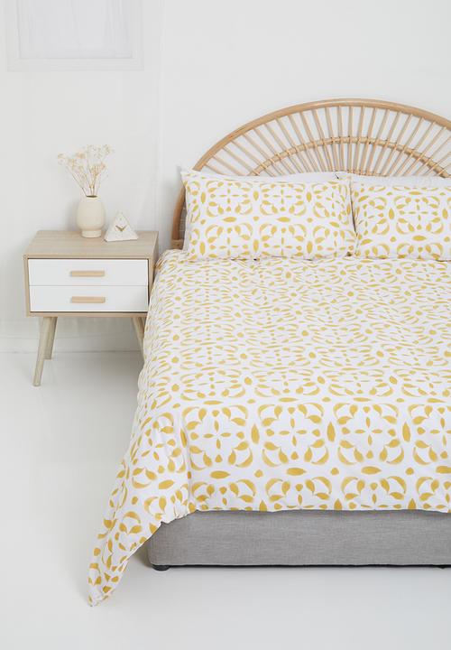 Sixth Floor - Tiled polycotton printed duvet cover set - yellow