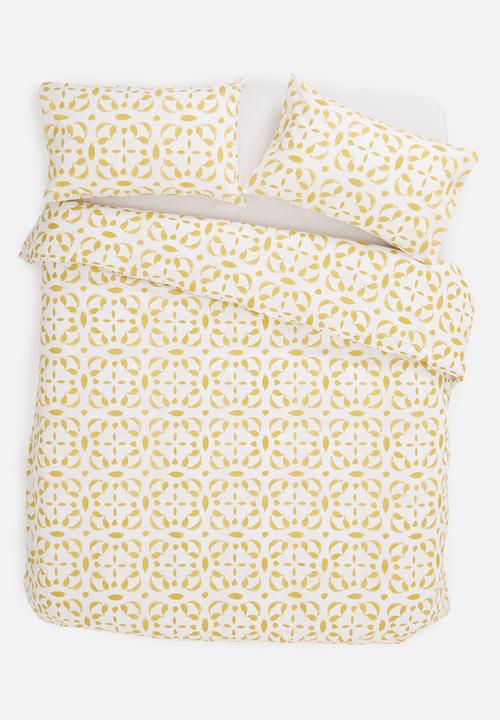 Sixth Floor - Tiled polycotton printed duvet cover set - yellow