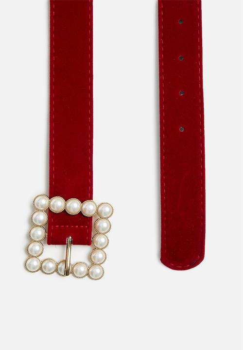 Superbalist - Tessa pearl buckle belt - red