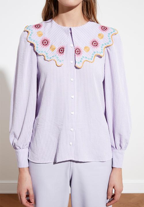 Trendyol - Check balloon sleeve shirt - lilac