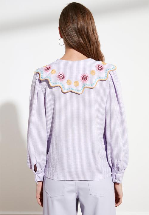 Trendyol - Check balloon sleeve shirt - lilac