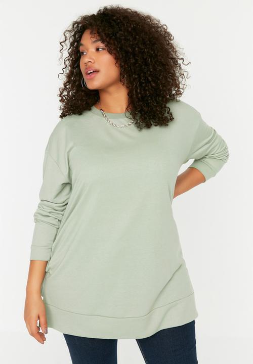 Trendyol - Plus side slit sweatshirt - mint