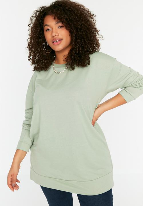 Trendyol - Plus side slit sweatshirt - mint