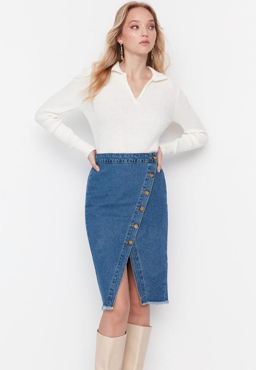 Trendyol - Side cut midi skirt - blue