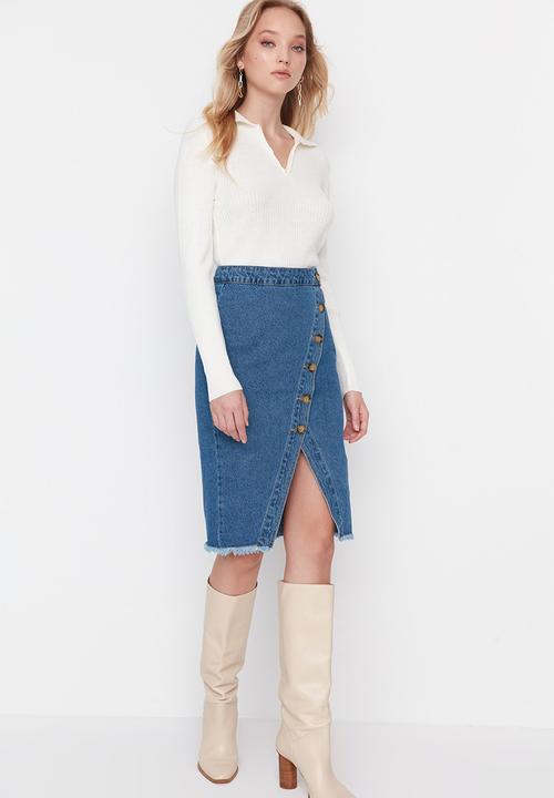 Trendyol - Side cut midi skirt - blue