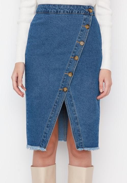 Trendyol - Side cut midi skirt - blue
