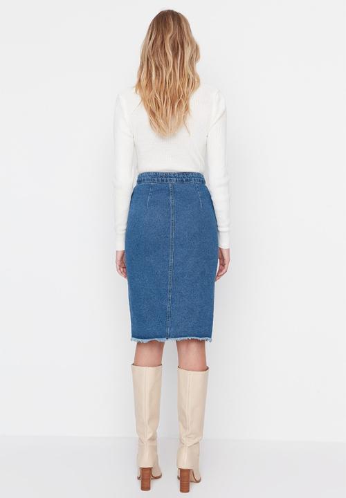 Trendyol - Side cut midi skirt - blue