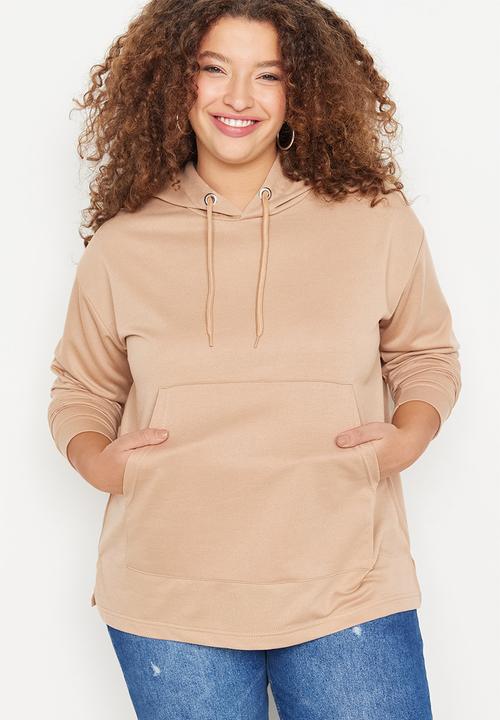 Trendyol - Plus basic hooded sweatshirt - beige