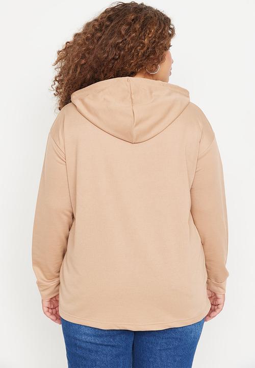 Trendyol - Plus basic hooded sweatshirt - beige